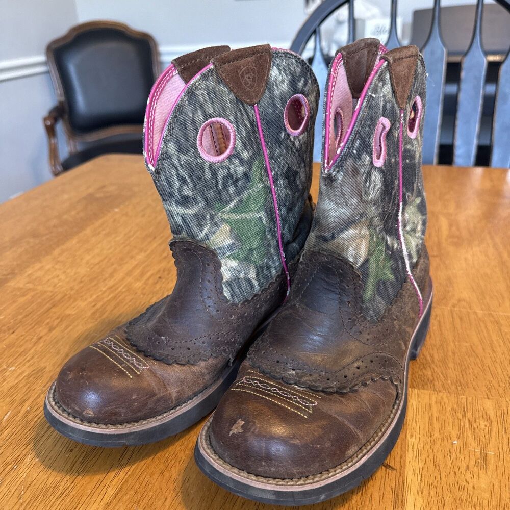 Ariat Fatbaby Pink Camo Brown Western Cowboy Boots Women's Size 6.5